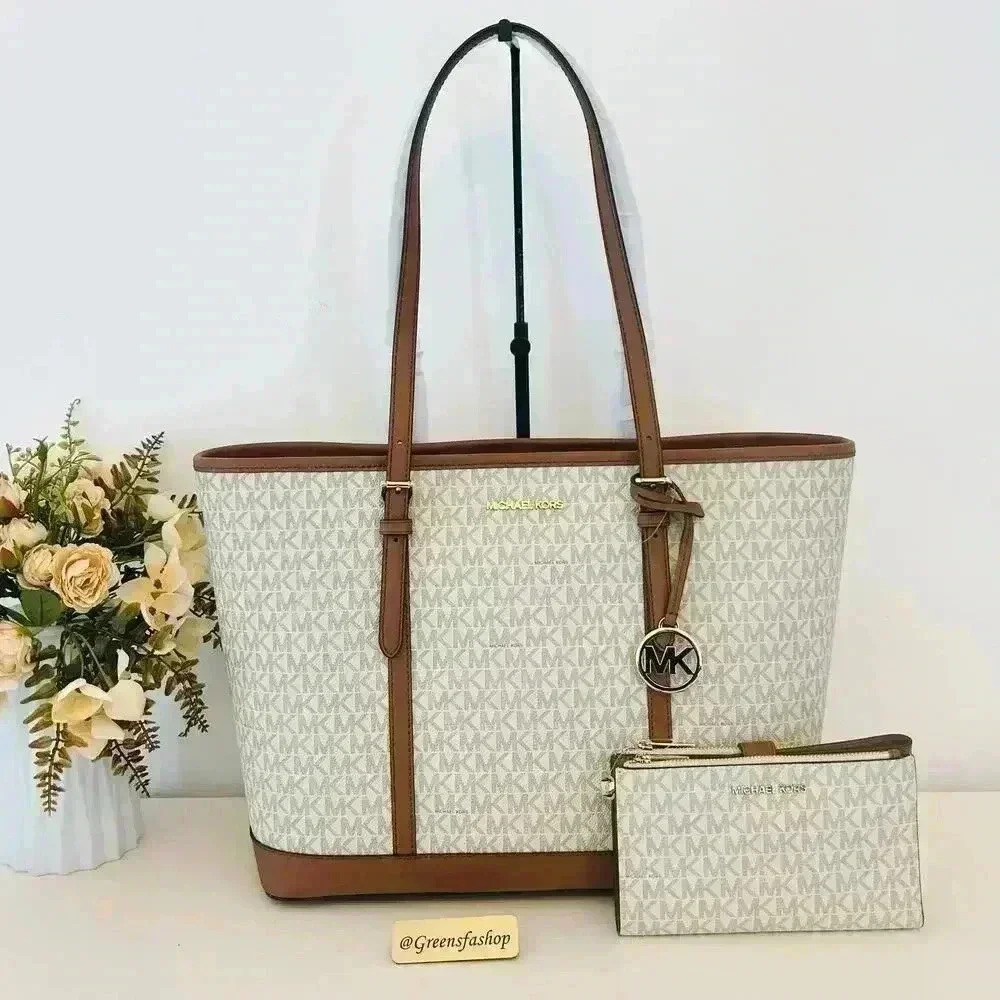 Michael Kors Purse & wallet Jet Set Travel Large Tote Shoulder Bag Vanilla - Picture 1 of 12